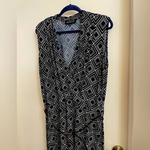 Jones New York Womens Blue Patterned Sleeveless Belted Dress 1x
